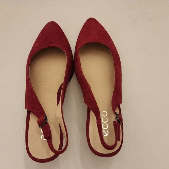 ECCO Red Suede Leather Slingback Pointed Toe Kitten Heel Pumps Shoes Sz 41 US 40 - Picture 8 of 13